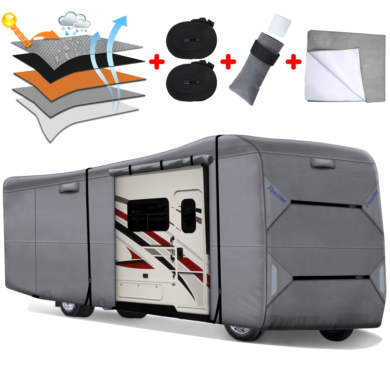 Fonzier Heavy Duty Class A RV Cover Upgraded 5 Layers Top Anti-UV ...